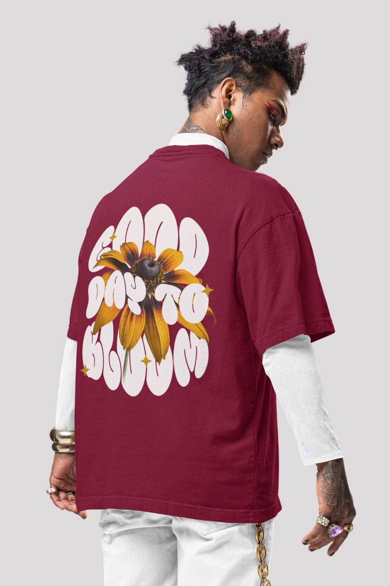Maroon Bloom Flower Graphic Oversized T-shirt