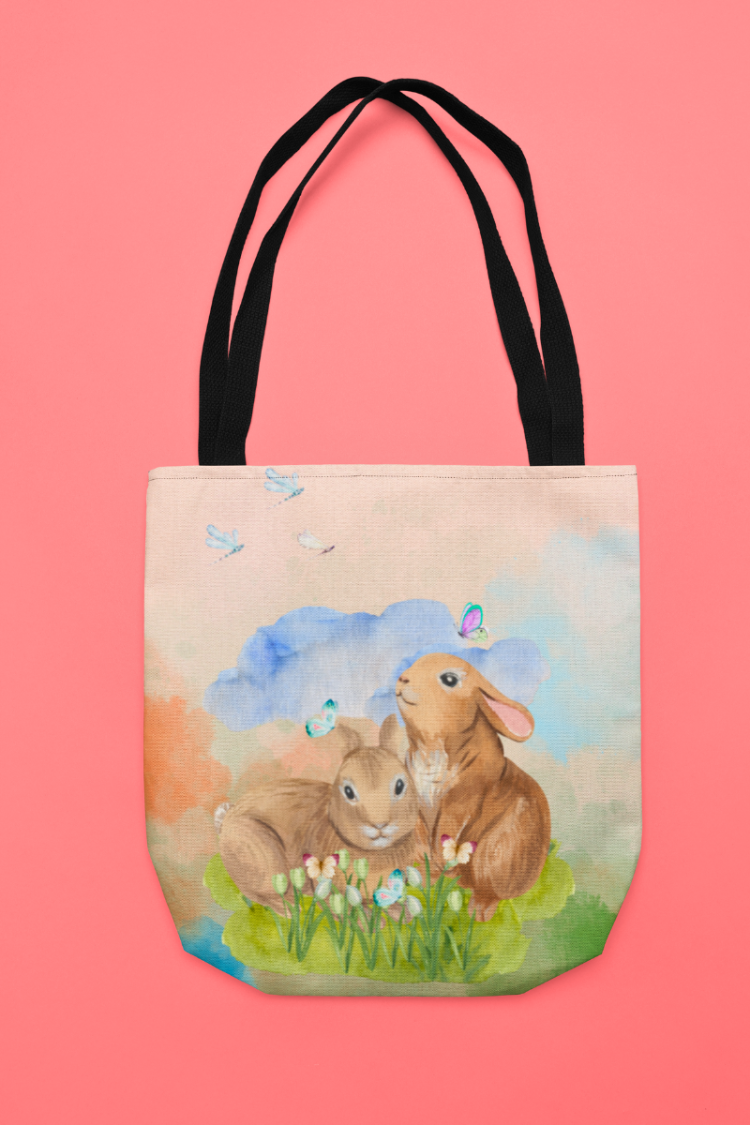 Bunny Meadow Watercolor Tote Bag