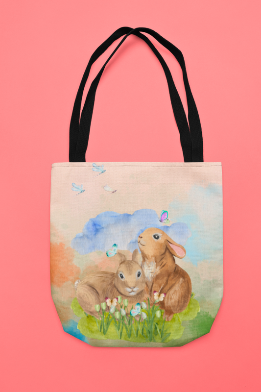 Bunny Meadow Watercolor Tote Bag